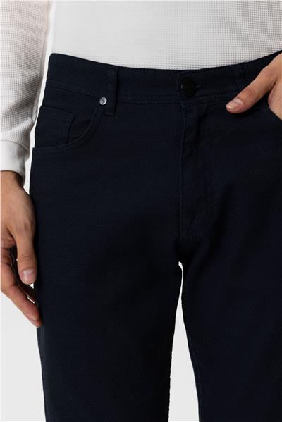 Lacivert Regular Armürlü Kanvas Pantolon