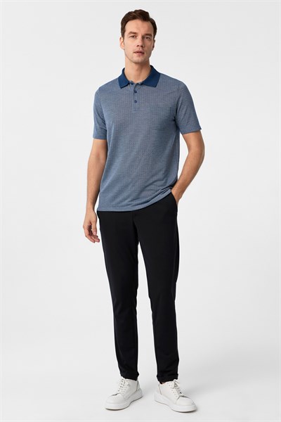 Lacivert Regular Armürlü Polo Yaka Tişört