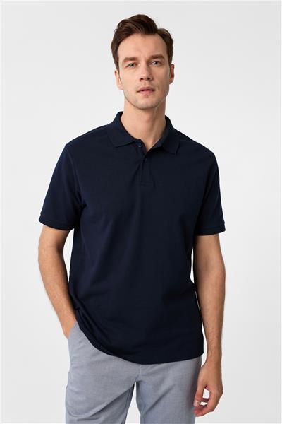 Lacivert Regular Armürlü Polo Yaka Tişört