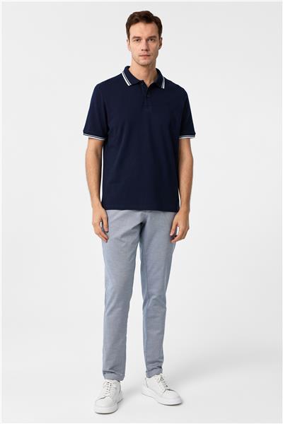 Lacivert Regular Armürlü Polo Yaka Tişört