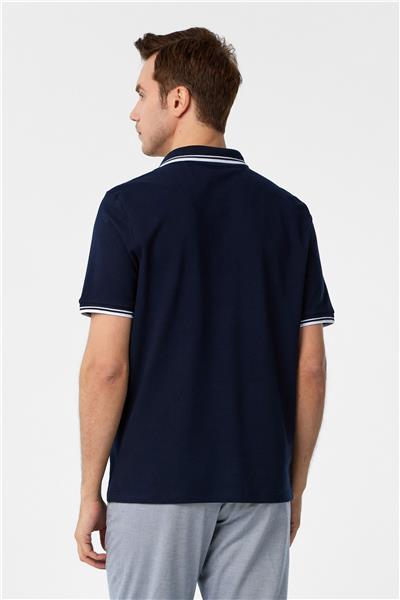Lacivert Regular Armürlü Polo Yaka Tişört