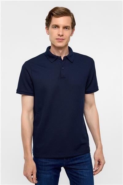 Lacivert Regular Armürlü Polo Yaka Tişört