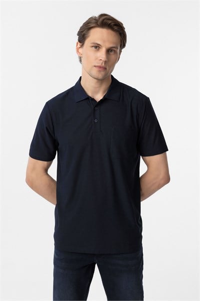 Lacivert Regular Armürlü Polo Yaka Tişört