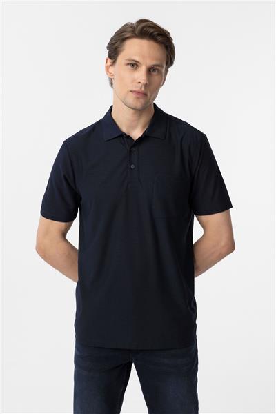 Lacivert Regular Armürlü Polo Yaka Tişört