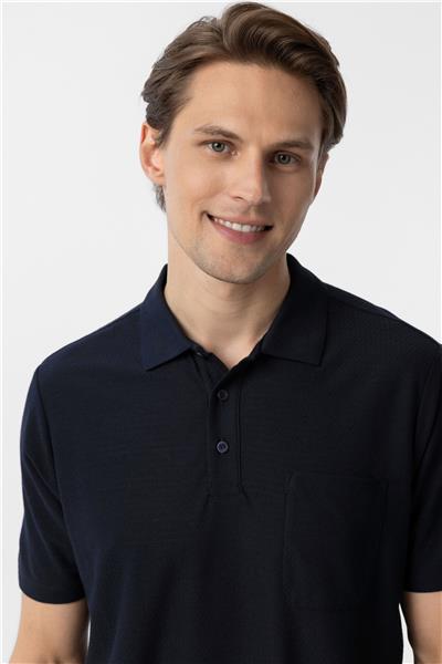 Lacivert Regular Armürlü Polo Yaka Tişört