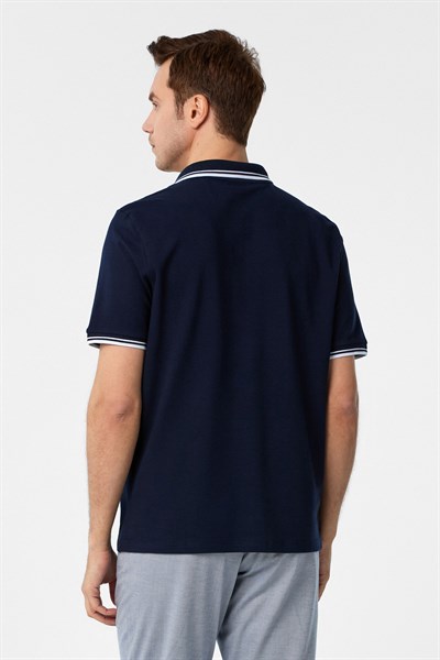Lacivert Regular Armürlü Polo Yaka Tişört