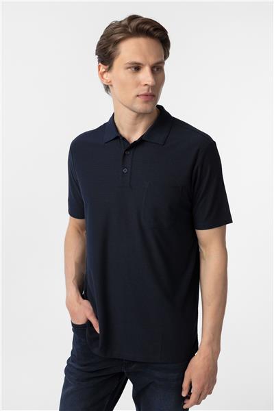Lacivert Regular Armürlü Polo Yaka Tişört
