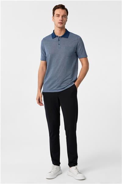 Lacivert Regular Armürlü Polo Yaka Tişört