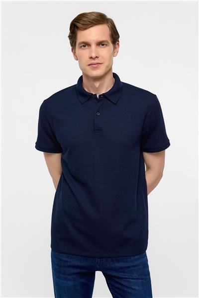 Lacivert Regular Armürlü Polo Yaka Tişört