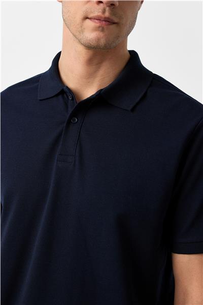 Lacivert Regular Armürlü Polo Yaka Tişört