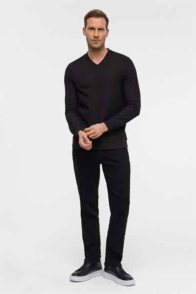 Lacivert Regular Armürlü V Yaka Triko