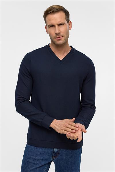 Lacivert Regular Armürlü V Yaka Triko