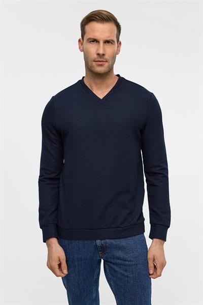 Lacivert Regular Armürlü V Yaka Triko