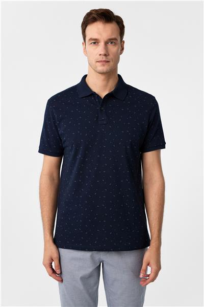 Lacivert Regular Baskılı Polo Yaka Tişört