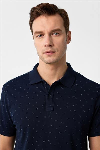 Lacivert Regular Baskılı Polo Yaka Tişört