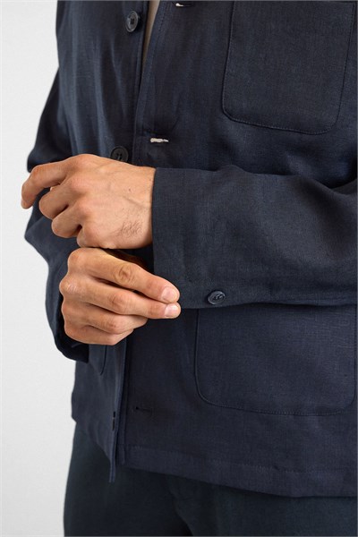 Lacivert Regular Bebe Yaka Düz Poplin Torba Cep 4 Drop Spor Ceket