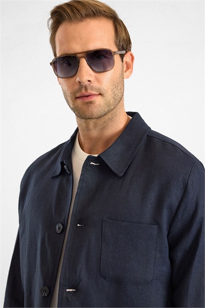 Lacivert Regular Bebe Yaka Düz Poplin Torba Cep 4 Drop Spor Ceket