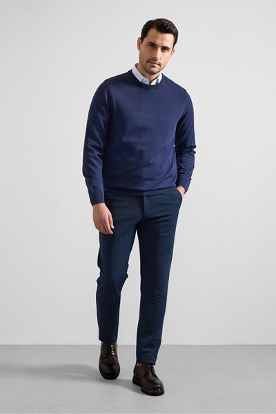 Lacivert Regular Bisiklet Yaka Kazak