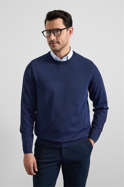 Lacivert Regular Bisiklet Yaka Kazak