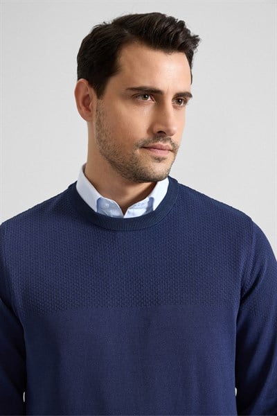 Lacivert Regular Bisiklet Yaka Kazak