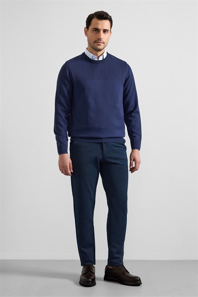 Lacivert Regular Bisiklet Yaka Kazak