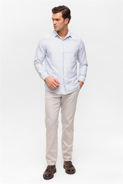 Lacivert Regular Çizgili Klasik Yaka Gömlek
