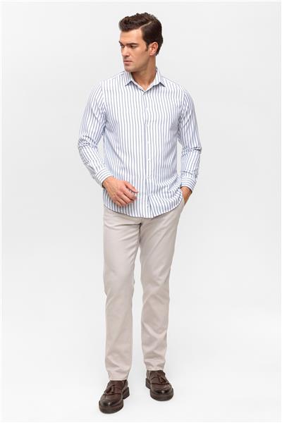 Lacivert Regular Çizgili Klasik Yaka Gömlek