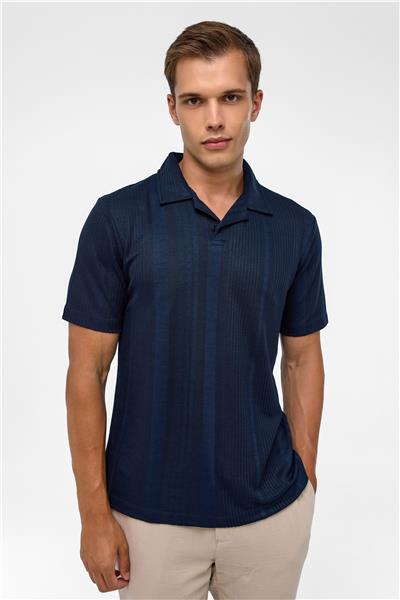 Lacivert Regular Desenli Polo Yaka Tişört