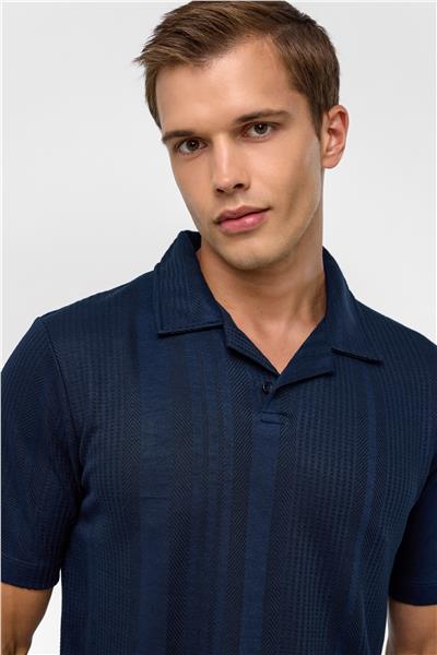 Lacivert Regular Desenli Polo Yaka Tişört