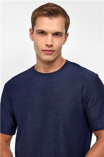 Lacivert Regular Desenli Bisiklet Yaka Tişört