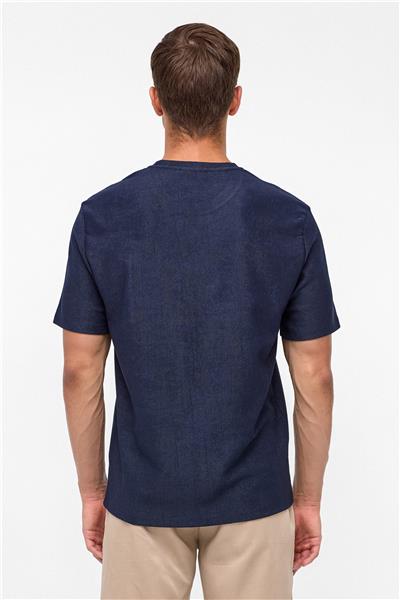 Lacivert Regular Desenli Bisiklet Yaka Tişört