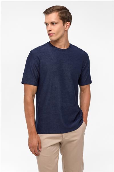 Lacivert Regular Desenli Bisiklet Yaka Tişört