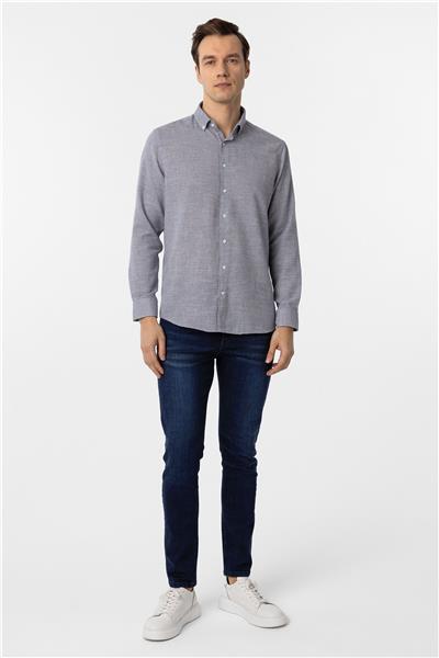 Lacivert Regular Fit Desenli Düğmeli Yaka Gömlek