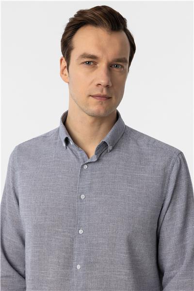 Lacivert Regular Fit Desenli Düğmeli Yaka Gömlek