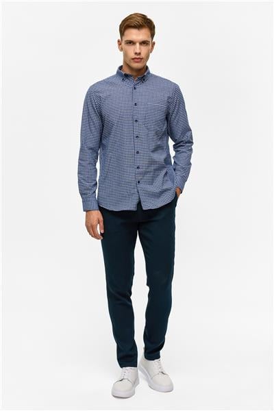 Lacivert Regular Desenli Düğmeli Yaka Gömlek