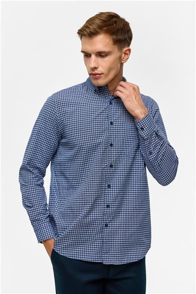 Lacivert Regular Desenli Düğmeli Yaka Gömlek