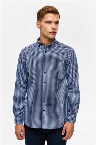 Lacivert Regular Desenli Düğmeli Yaka Gömlek