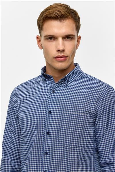 Lacivert Regular Desenli Düğmeli Yaka Gömlek