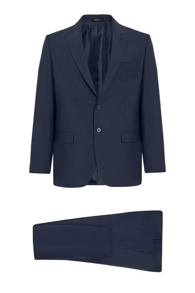 Lacivert Regular Desenli Kruvaze Yaka 4 Drop Klasik Takım Elbise