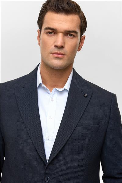 Lacivert Regular Desenli Mono Yaka 4 Drop Ceket