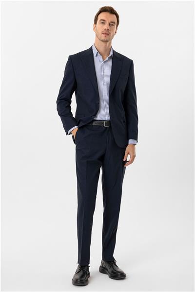 Lacivert Regular Desenli Sivri Yaka 4 Drop Klasik Takım Elbise