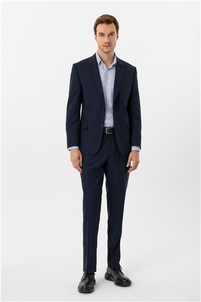 Lacivert Regular Desenli Sivri Yaka 4 Drop Klasik Takım Elbise