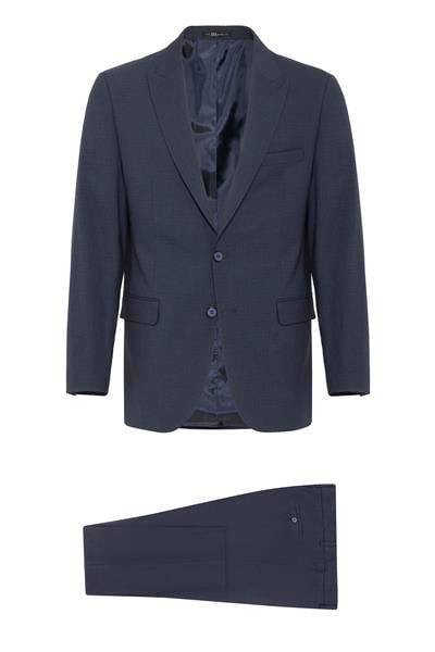 Lacivert Regular Desenli Sivri Yaka 6 Drop Klasik Takım Elbise