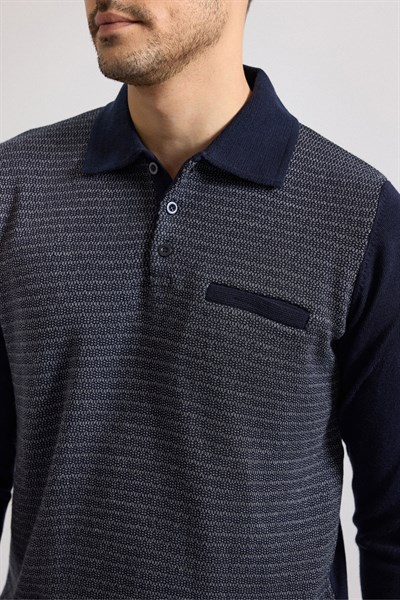 Lacivert Regular Düğmeli Polo Yaka Kazak