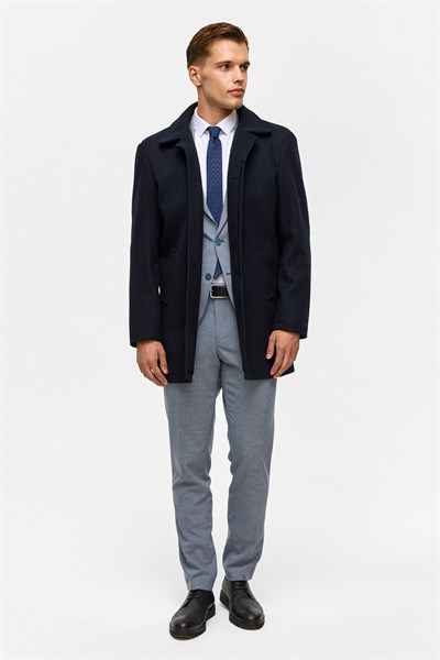 Lacivert Regular Düz Bebe Yaka Kaban