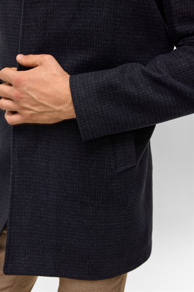 Lacivert Regular Düz Bebe Yaka Kaban