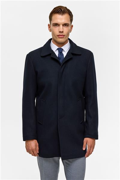 Lacivert Regular Düz Bebe Yaka Kaban