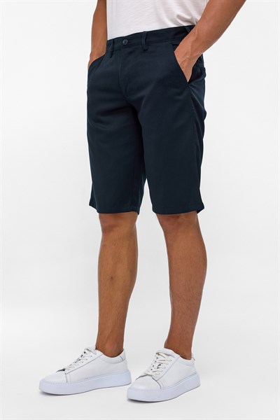 Lacivert Regular Düz Bermuda Şort