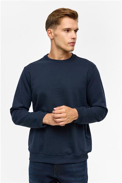 Lacivert Regular Düz Bisiklet Yaka Sweatshirt