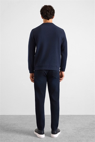 Lacivert Regular Düz Bisiklet Yaka Sweatshirt